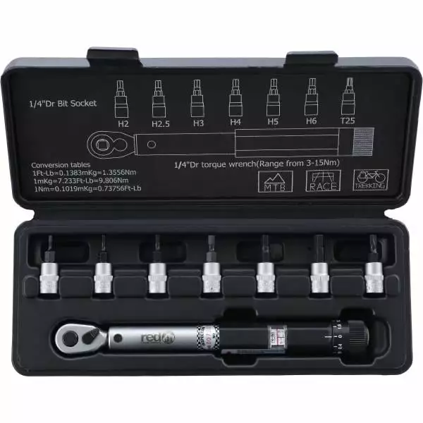 Kit Clé Dynamométrique RED CYCLING PRODUCTS 1/4" 3-15Nm (7 Embouts) 8 Kit Clé Dynamométrique RED CYCLING PRODUCTS 1/4" 3-15Nm (7 Embouts) – Image 6